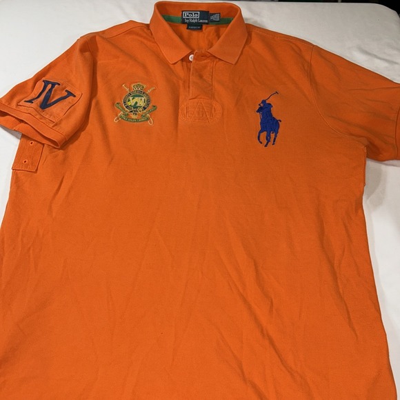 Polo Ralph Lauren Shirt Mens XL Orange Custom Fit Cotton #3 Logo Big Pony - Picture 3 of 11